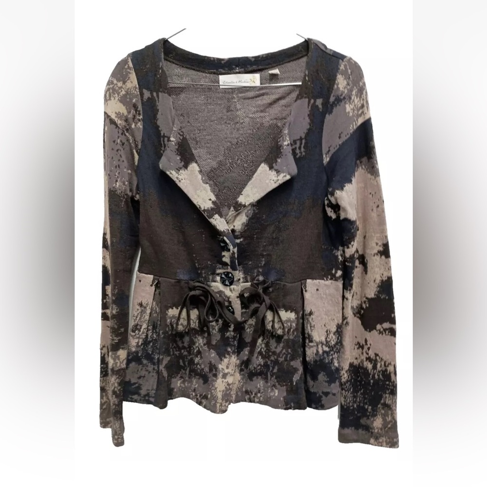 Anthropologie Charlie & Robin Wool Cardigan XS Brown Tan Tie Dye Whimsygoth